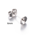 DIY stainless steel pearl stud earrings base with 6mm cup and butterfly backings - 6mm / Steel