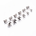 Set of six stainless steel six-prong earring studs in varying sizes with butterfly backs - 3mm / Steel Color with Backs