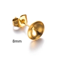 8mm golden stainless steel cup post earrings with butterfly backs for DIY pearl jewelry - Gold 8mm