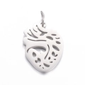 Polished silver stainless steel anatomical heart pendant charm with hollow detail - Steel Color Heart
