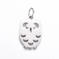 Polished silver stainless steel owl charm with hollow design and top ring for DIY jewelry - Steel Color Owl