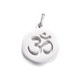 Polished stainless steel round pendant with hollow Om symbol in shiny silver finish - Steel Color Om Symbol