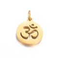 Polished gold stainless steel round pendant with hollow Om symbol for DIY jewelry making - Gold Om Symbol