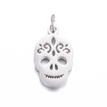 Polished stainless steel sugar skull charm pendant with hollow cutouts for DIY jewelry - Steel Color Skull
