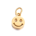 Golden polished stainless steel hollow smiley face charm pendant for DIY jewelry design - Gold Smiley Face