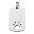 Silver stainless steel rectangular dog tag pendant with hollow paw print cutout - Silver Hollow Paw