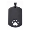 Matte black stainless steel rectangular dog tag pendant with hollowed-out paw print - Black Hollow Paw