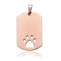 Polished rose gold stainless steel rectangle dog tag with hollow paw and heart cutout - Rose Gold Hollow Paw