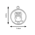 Silver stainless steel owl pendant charm with cutout details and 1.6cm height measurement - Steel Color Owl