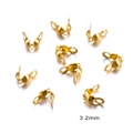 Detailed view of 3.2mm gold stainless steel bead tips and knot covers for jewelry making - Inner 2.4mm / Gold Color Up-Down Opening