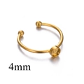Base per anello regolabile in acciaio inox dorato con castone da 4mm per gioielli - Oro 4mm