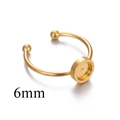 Base anello regolabile dorata in acciaio inossidabile con castone tondo 6mm per fai-da-te - Oro 6mm