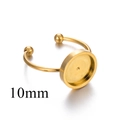 Base per anello regolabile dorata da 10mm in acciaio inox per gioielli fai-da-te e gemme - Colore Oro 10MM