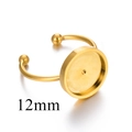 Base per anello regolabile dorata in acciaio inossidabile con vassoio tondo da 12mm DIY - Oro 12mm