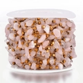 Bohemian pink natural stone and gold bead stainless steel chain for DIY jewelry making - Gold-Pink