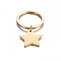 Llavero de estrella de acero inoxidable dorado pulido con anillo plano y acabado de espejo - Dorado