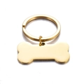 Gold bone-shaped stainless steel pet ID tag with a polished mirror finish on a key ring - 21mm*40mm / Gold