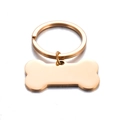 Polished bone-shaped stainless steel pet ID tag in rose gold finish with key ring - 21mm*40mm / Rose Gold