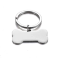 Polished silver bone-shaped stainless steel pet ID tag with standard key ring attachment - 21mm*40mm / Steel