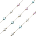 Detail of colorful star-shaped shell beads on gold stainless steel DIY jewelry chains - Star