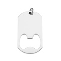 Silver stainless steel bottle opener dog tag pendant with key ring in polished finish - Steel