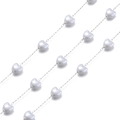 Detail of DIY jewelry chain featuring white heart pearls and silver steel links - 8mm Heart Artificial Pearl / Silver