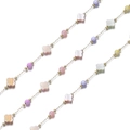Golden chain with colorful beads and iridescent mother-of-pearl clover pendants - Flower