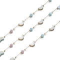 Colorful handmade stainless steel chain with pink beads and crescent shell pendants - Moon