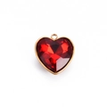 Golden rimmed heart pendant with multifaceted dark red crystal and top hanging ring - Heart Red