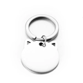 Polished stainless steel cat head blank keychain in silver for personalized engraving - Steel