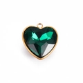 Dark green heart-shaped crystal pendant with gold metal edge for DIY jewelry making - Heart Green