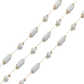 18k gold plated stainless steel chain with white cylinder beads and marble stone beads - Cylinder And Round Bead