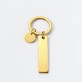 Llavero de acero inoxidable dorado con placa rectangular y redonda para grabado personalizado - Dorado