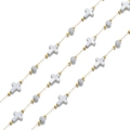 18k gold-plated stainless steel chain with shell crosses and light blue round beads - Cross
