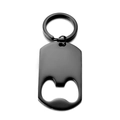 Matte black stainless steel bottle opener keychain with rectangular charm and key ring - Black