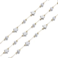 18k gold plated stainless steel chain necklace with white star and round beads - Pentagram