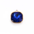 Colgante cuadrado de cristal azul profundo con baño de oro y aro para collares caseros - Cuadrado Azul 3#