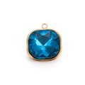 Colgante cuadrado de cristal azul oscuro con engaste dorado y vidrio facetado DIY - Cuadrado Azul 1#