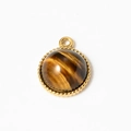 Gold-plated round tiger's eye stone pendant charm with decorative beaded bezel edge - Tiger's Eye (A0194/A0195-1# Large)