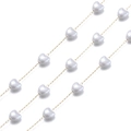 Golden titanium steel chain with integrated heart shaped pearls for jewelry DIY - 8mm Heart Artificial Pearl / Gold