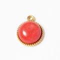 Round red gemstone pendant with gold metal bead edge base and top hanging ring - Red Agate (A0194/A0195-3# Large)