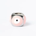 Silver 8mm stainless steel square evil eye bead with light pink enamel finish - Pink