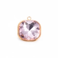Colgante cuadrado de cristal rosa claro con marco dorado de acero inoxidable para joyas - Cuadrado Rosa