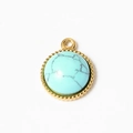Round turquoise pendant with gold beaded edge and metal hanging loop for DIY jewelry - Turquoise (A0194/A0195-5# Large)