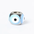 8mm stainless steel evil eye square bead with light blue enamel for DIY jewelry - Light Blue