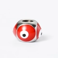 8mm red enamel evil eye bead in polished stainless steel for DIY jewelry making - Red