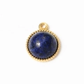 Round lapis lazuli stone pendant in gold plated frame with beaded edge detail - Lapis Lazuli (A0194/A0195-6# Large)