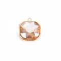 Colgante cuadrado de cristal champán con borde dorado para joyería artesanal - Cuadrado Transparente