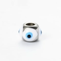 8mm silver stainless steel evil eye square charm bead with blue enamel for DIY bracelets - White