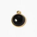 Round black natural stone pendant in gold plated stainless steel with milgrain bezel - Obsidian (A0194/A0195-8# Large)